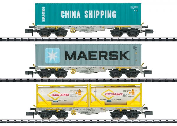 Marklin Minitrix T18703 containerwagenset type sgmmns 190 spoor N