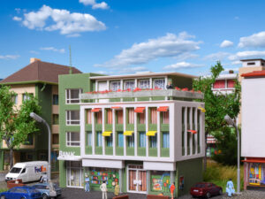Bouwpakket Vollmer 47729 Appartementencomplex met Bank en Winkel - Schaal 1:160 / N